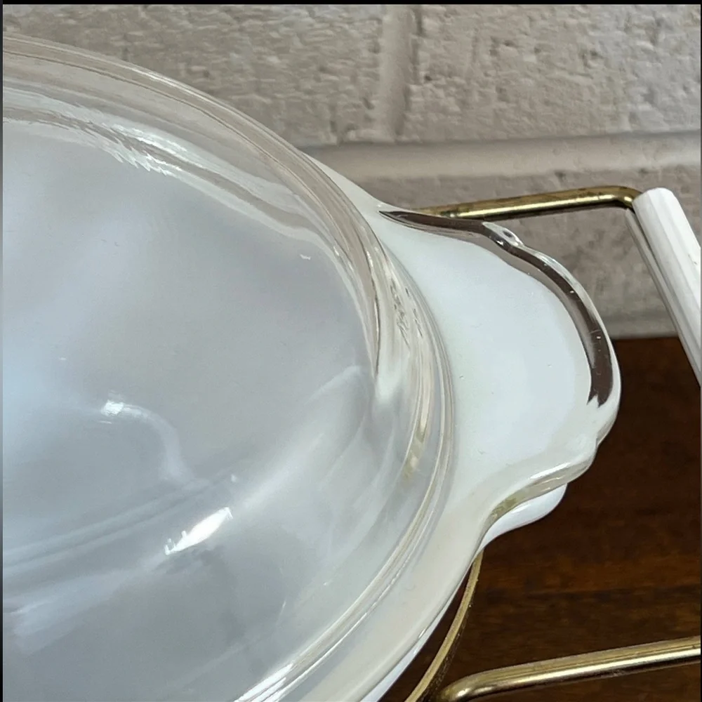 Vintage Mid Century Modern Fire King Casserole Chafing Dish Holder Candle Well - Picture 6 of 7